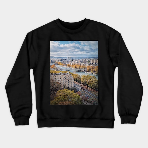 Paris city and Seine Crewneck Sweatshirt by psychoshadow